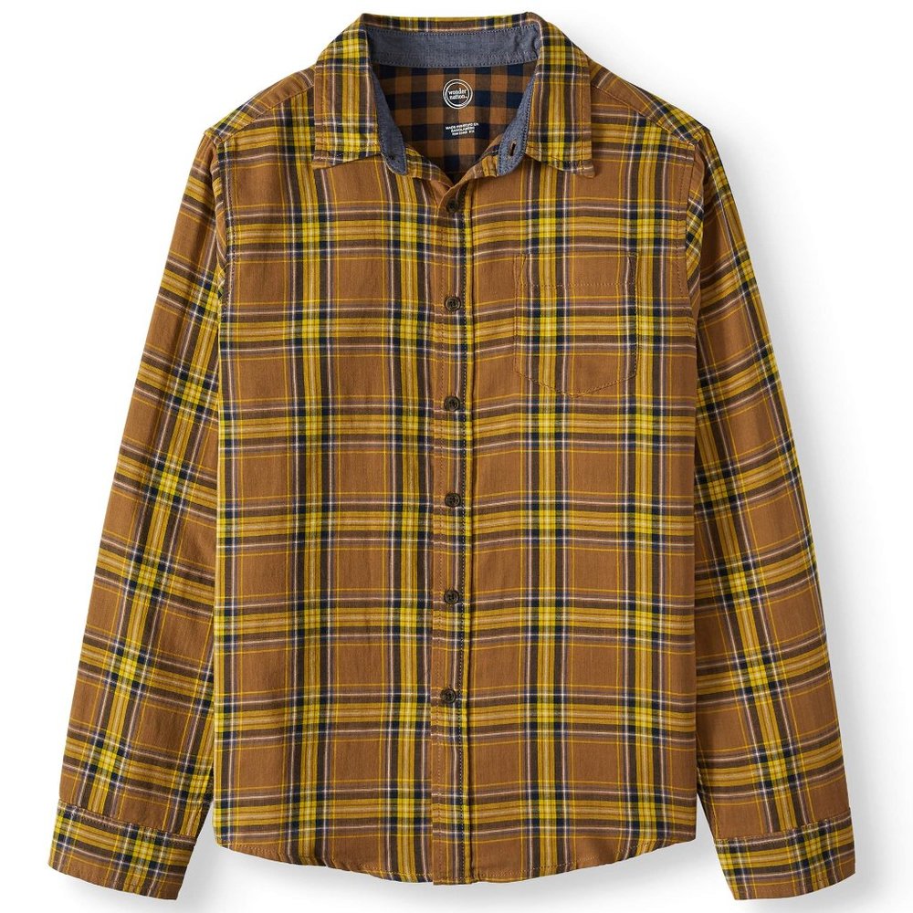 Wonder Nation Boys Plaid Button Down Long Sleeve Shirt XS